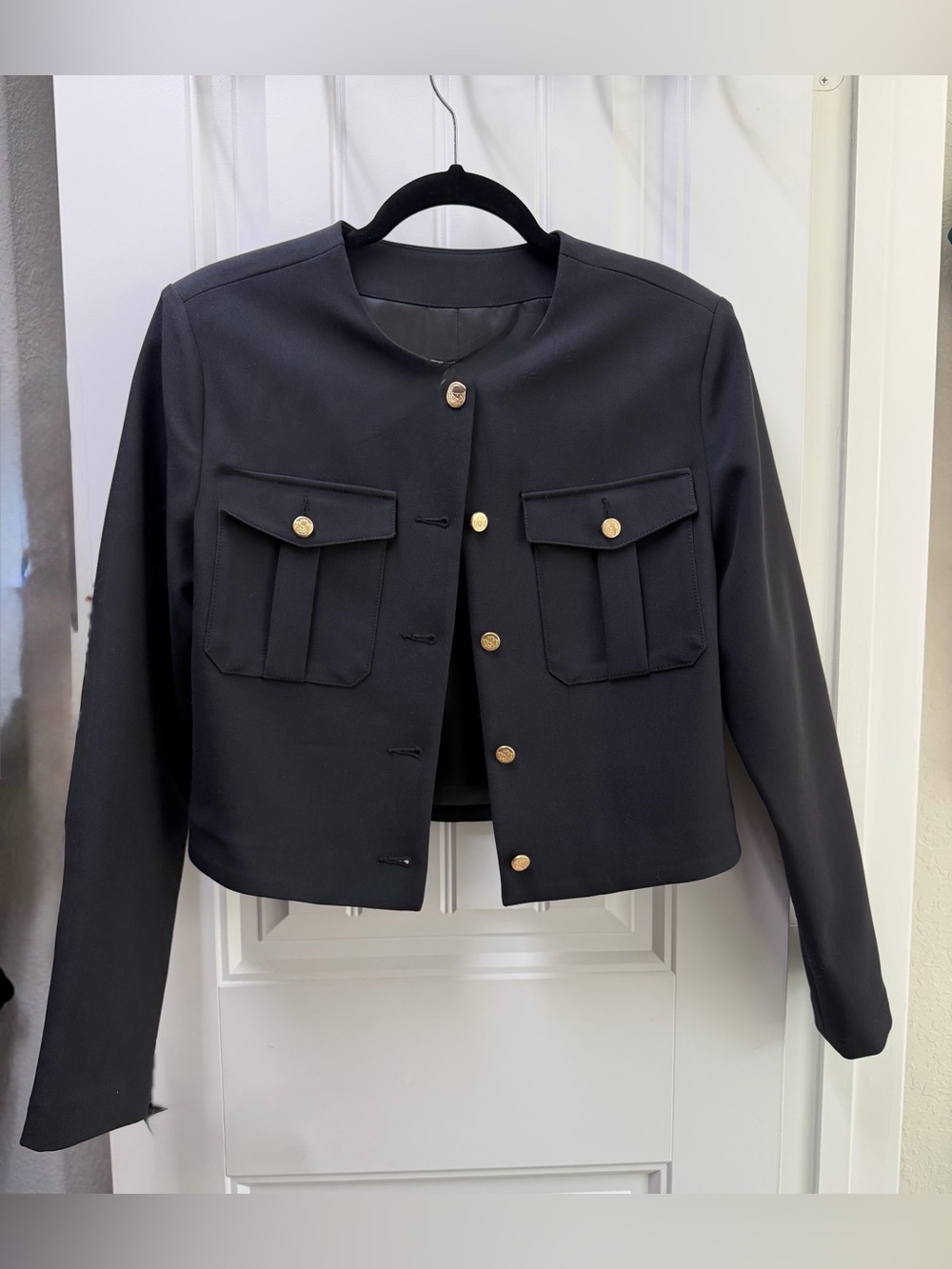 Abercrombie & Fitch Black Cropped Gold-Button Jacket